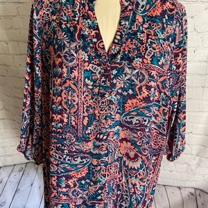 LADIES WOMEN'S SIZE 2X BLOUSE TOP SHIRT PINK BLUE FLORAL